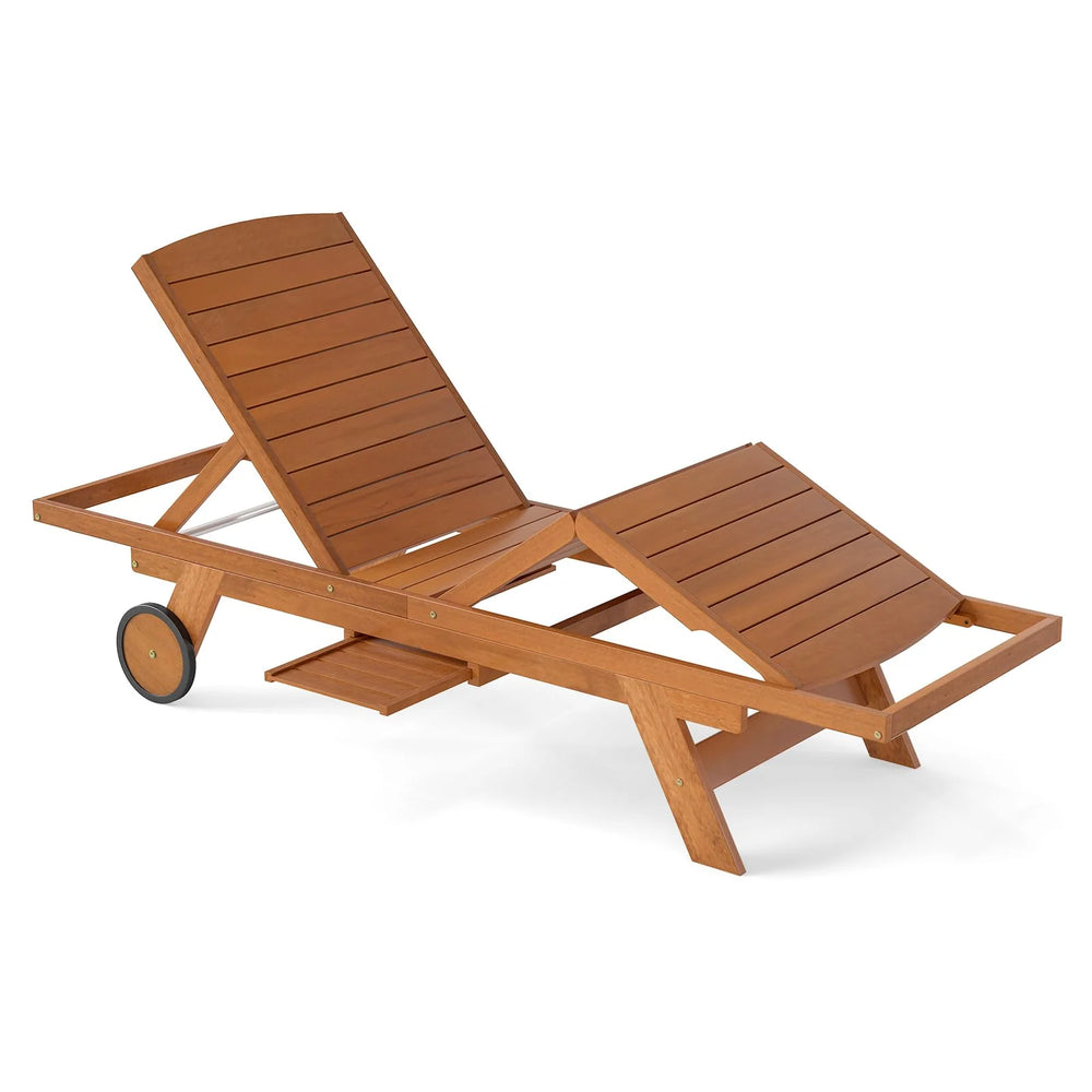 Tangkula Outdoor Chaise Lounge Chair with Wheels 4-Position Patio Wood Recliner with Adjustable Backrest
