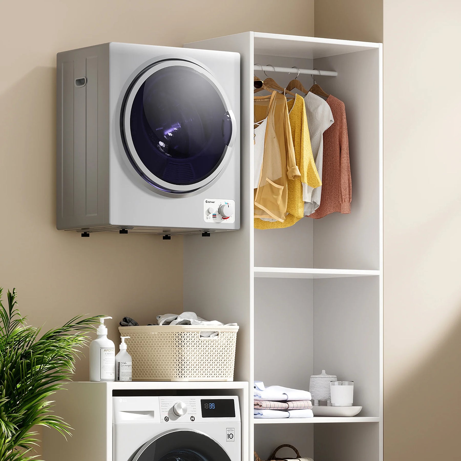Costway Electric Tumble Compact Laundry Dryer Stainless Steel Wall Mounted 1.5 Cu .ft