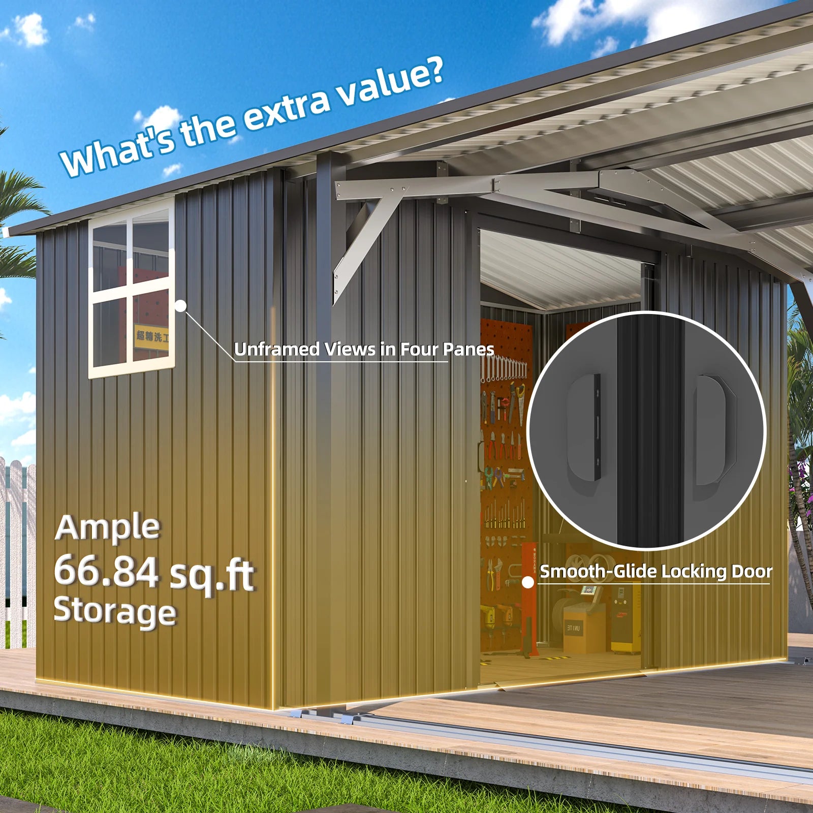 AECOJOY 12x22 Metal Carport with Storage Sheds, Outdoor 12' x 17' Portable Garage Gazebo RV Car Tent with 12' x 6' Storage Sheds