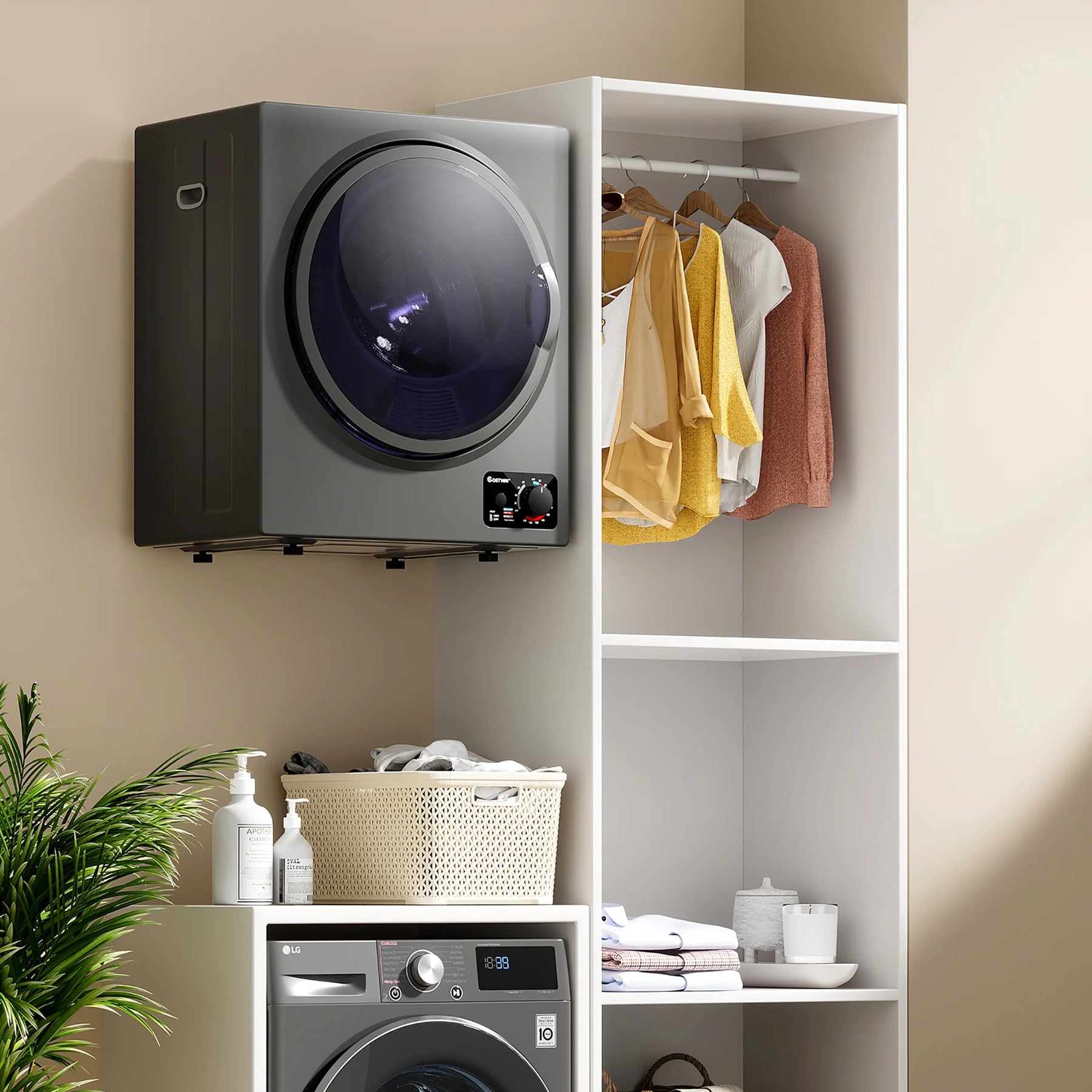 Costway Electric Tumble Compact Laundry Dryer Stainless Steel Wall Mounted 1.5 Cu .ft