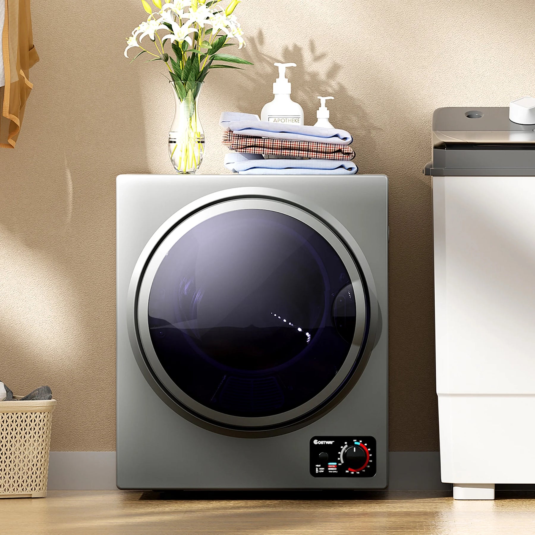 Costway Electric Tumble Compact Laundry Dryer Stainless Steel Wall Mounted 1.5 Cu .ft