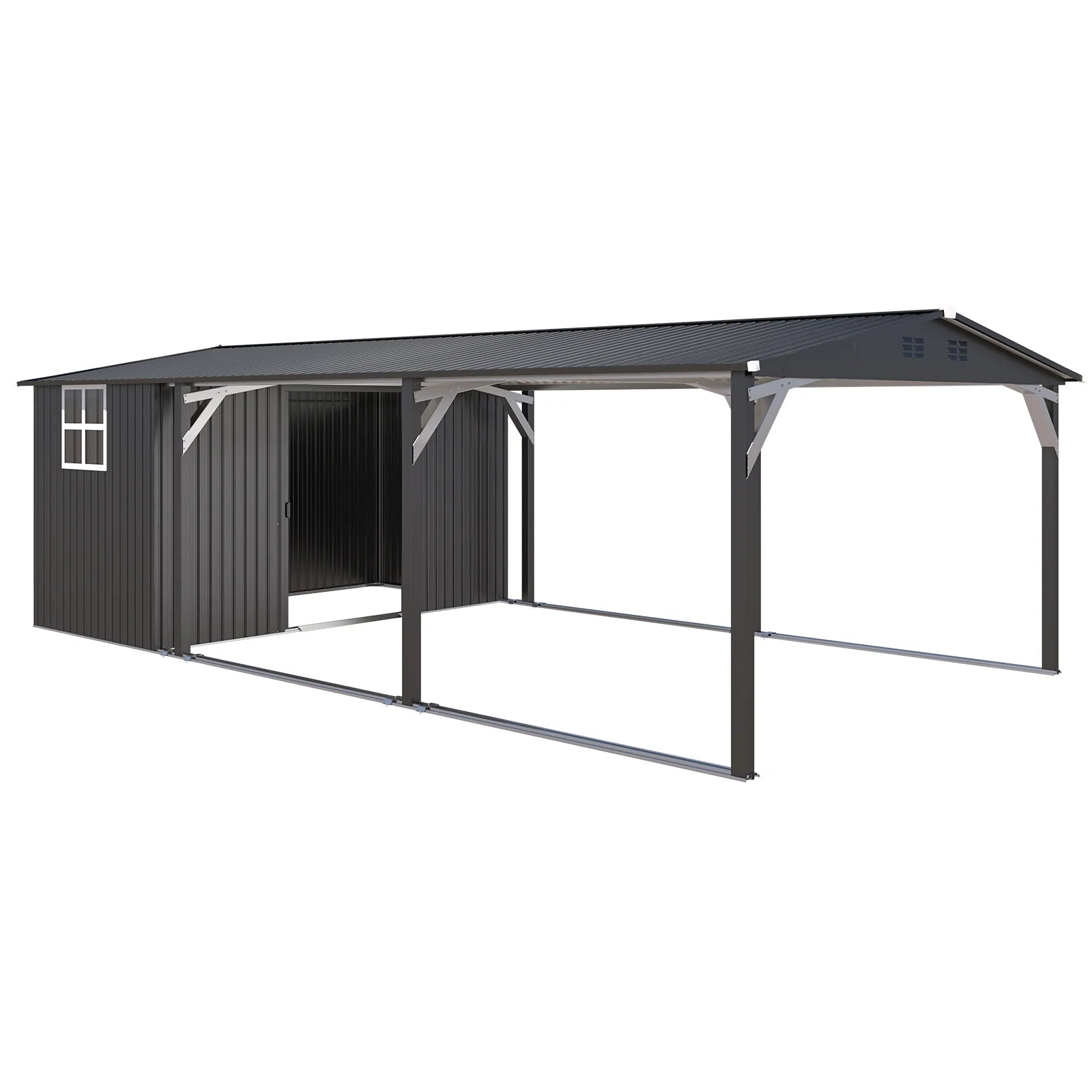 AECOJOY 12x22 Metal Carport with Storage Sheds, Outdoor 12' x 17' Portable Garage Gazebo RV Car Tent with 12' x 6' Storage Sheds