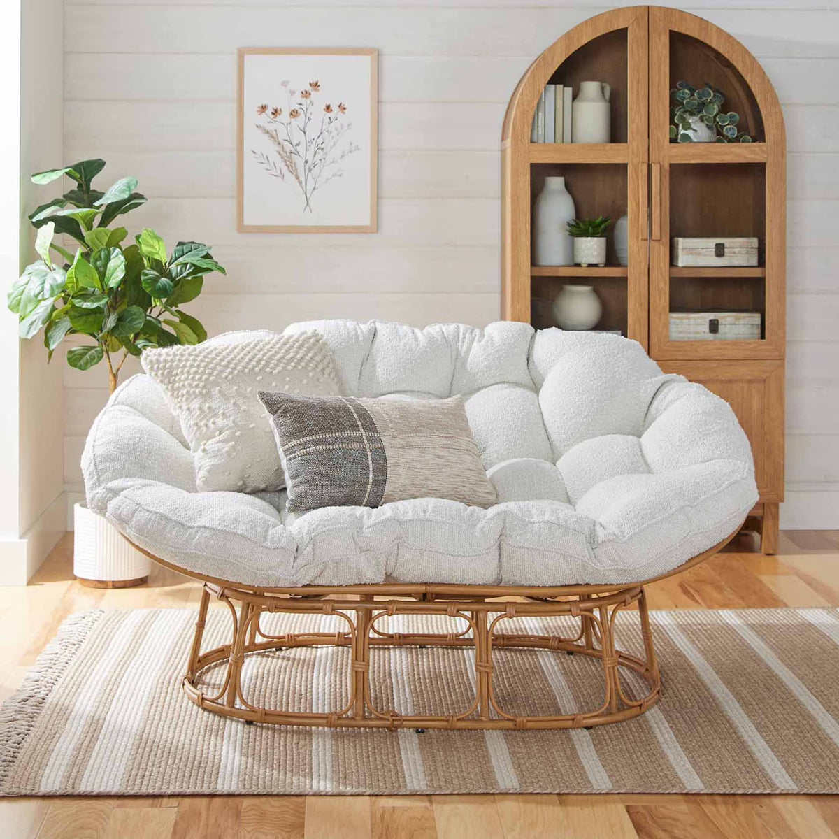 Better Homes & Gardens Double Papasan Accent Chair, Cream Boucle