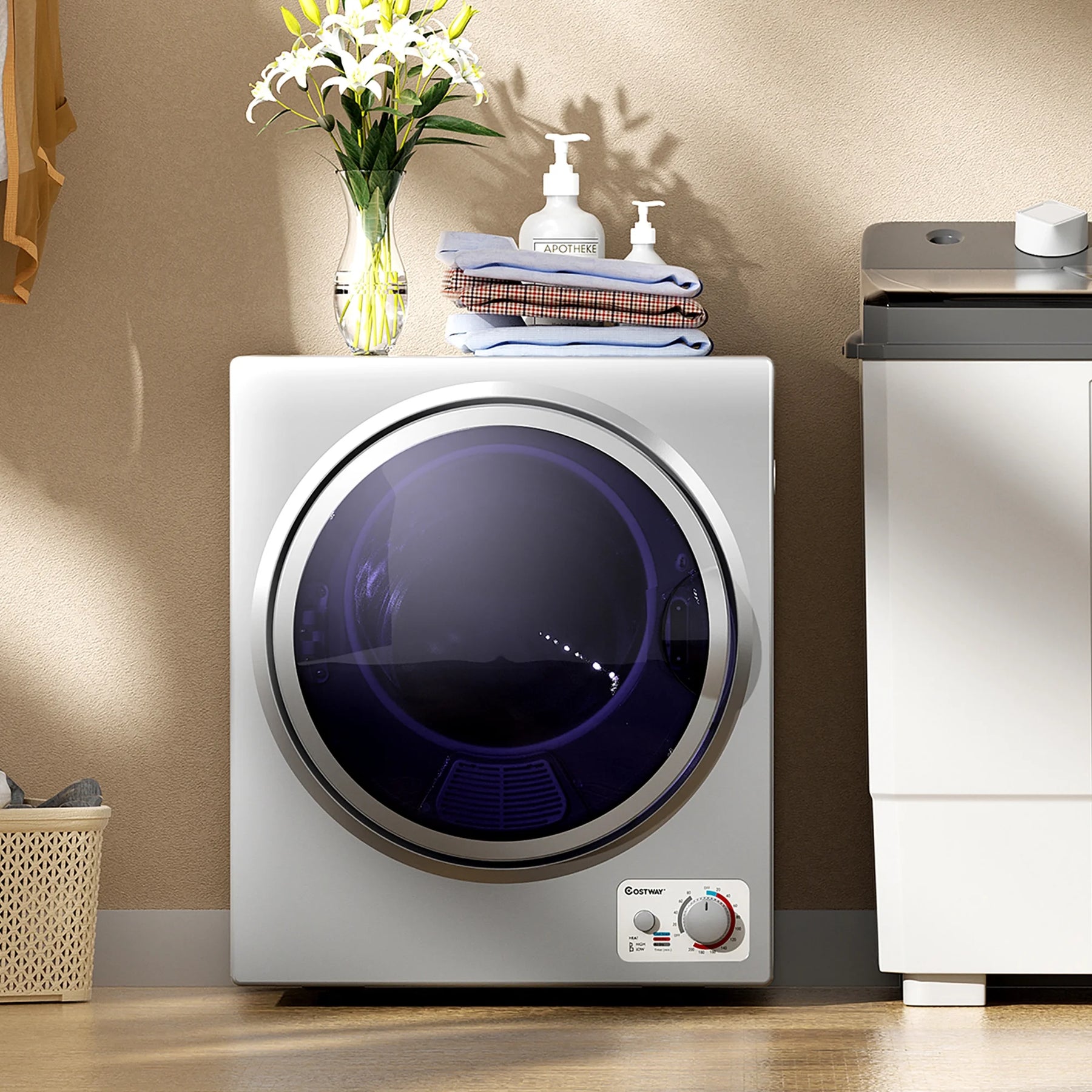 Costway Electric Tumble Compact Laundry Dryer Stainless Steel Wall Mounted 1.5 Cu .ft